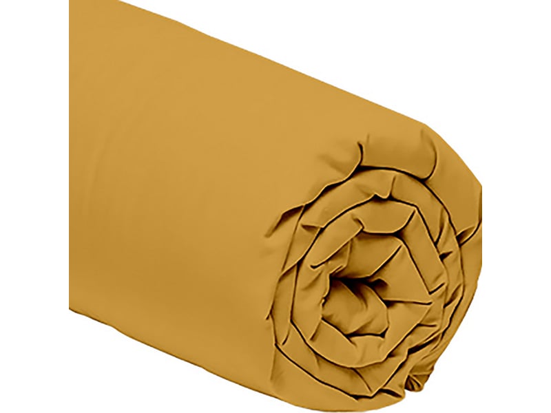  Drap housse 140x190+30 cm percale de coton jaune moutarde PD25588 - Conforama C