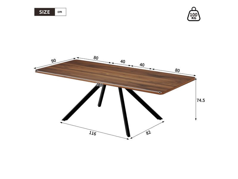  Table à manger extensible 160200240 x 90 x 74,5 cm, 6 à 10 personnes, mdf effet noyer et pieds métal Fay Lum - Conforama C