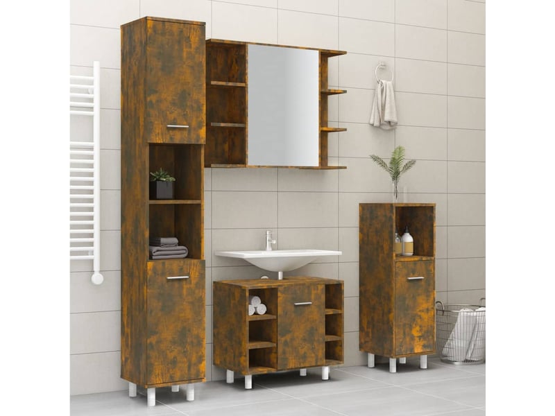  Amoire de salle de bain, meuble de rangement chêne fumé 30x30x179 cm bois d'ingénierie  - Conforama C