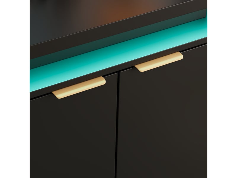  Buffet noir 4 portes mdf, meuble rangement cuisine avec éclairage led intégré, dimensions 160x39x83 cm  - Conforama D