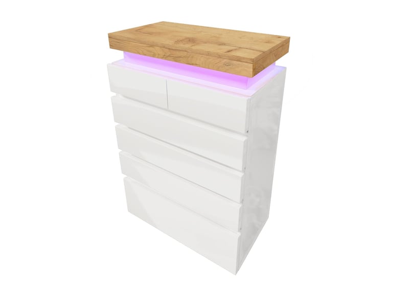  Commode 6 tiroirs avec éclairage led blanc brillant 73 x 39 x 115 cm  - Conforama B