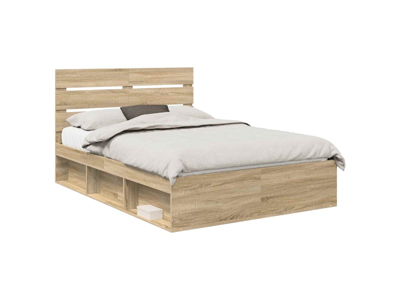  Lit double- lit adulte -  cadre de lit chêne sonoma 150 x 200 cm bois de pin massif  - Conforama A