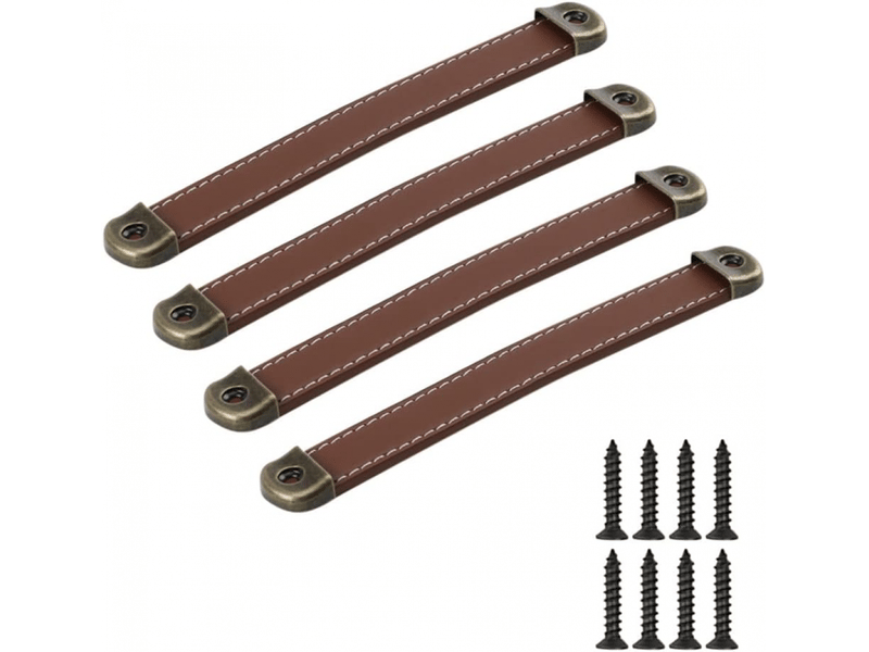  4 poignées en cuir pour meubles, cuisine, porte, tiroir, pommeaux vintage pour armoires, 160 mm (kaki)  - Conforama A