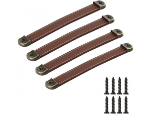 4 poignées en cuir pour meubles, cuisine, porte, tiroir, pommeaux vintage pour armoires, 160 mm (kaki)
