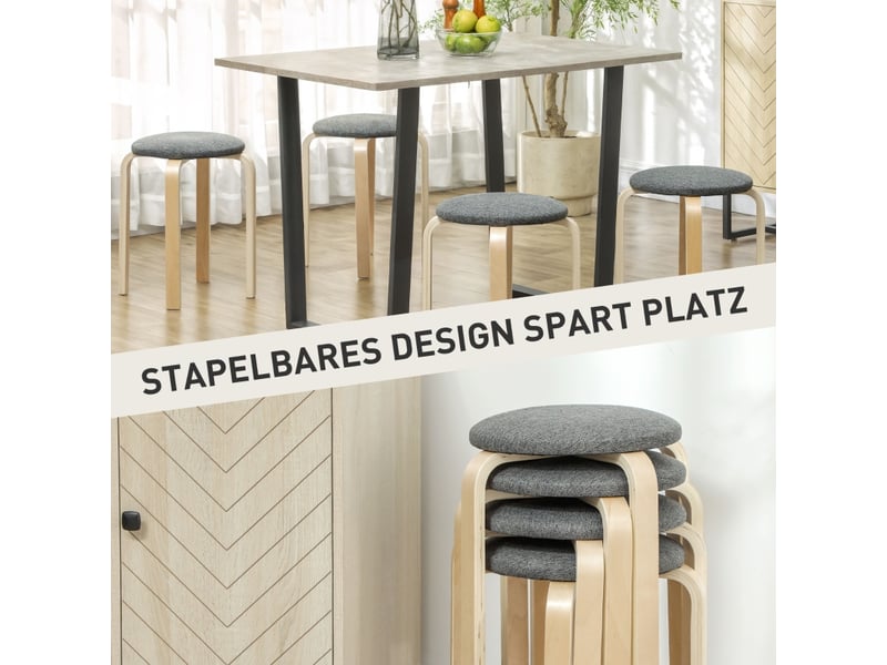  Lot de 4 tabourets de salle à manger,40x40x45 cm,empilables,tissu,gris  - Conforama D