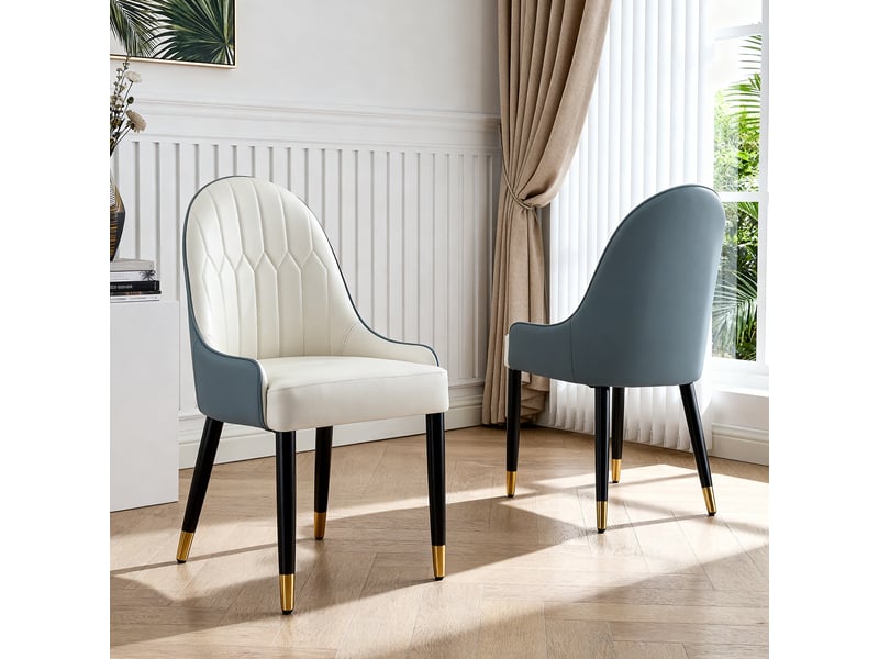 Lot de 2 chaises de salle à manger - 43x44x91 cm - chaises rembourrées bicolores en pu avec pieds en métal - blanc et bleu - Conforama D