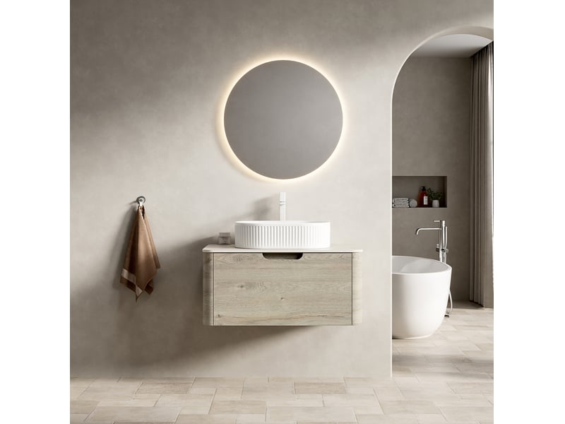  Meuble sous vasque suspendu avec 1 tiroir à fermeture amortie et vasque ovale pour salle de bain 80 × 46 × 50,2 cm  - Conforama B