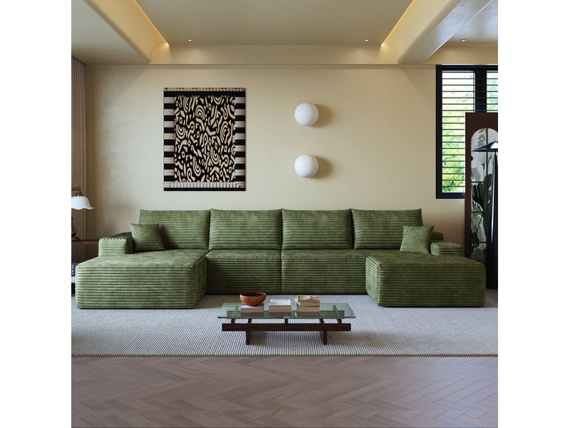  Canapé d'angle 340 cm sans ossature, modular, avec chaise longue l, vert, sans montage, compression sofa  - Conforama E