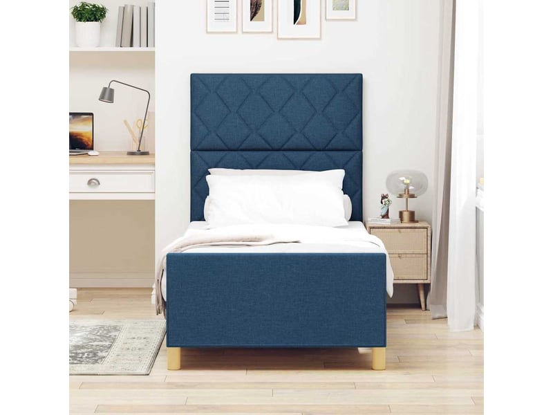  Lit simple- lit adulte -  cadre de lit avec tête de lit bleu 100 x 200 cm tissu  - Conforama B