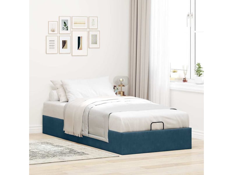  Lit simple- lit adulte -  cadre de lit ottoman sans matelas bleu foncé 100x200 cm velours  - Conforama B