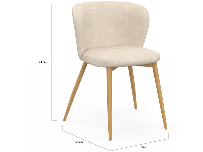  Lot de 4 chaises paulie en tissu chenille beige et pieds effet bois pour salle à manger  - Conforama E