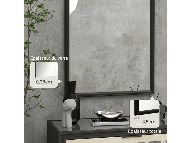  Miroir mural arche, 110 x 65 cm cadre en bois, miroir arqué pour le salon, la chambre, l'entrée, noir  - Conforama W