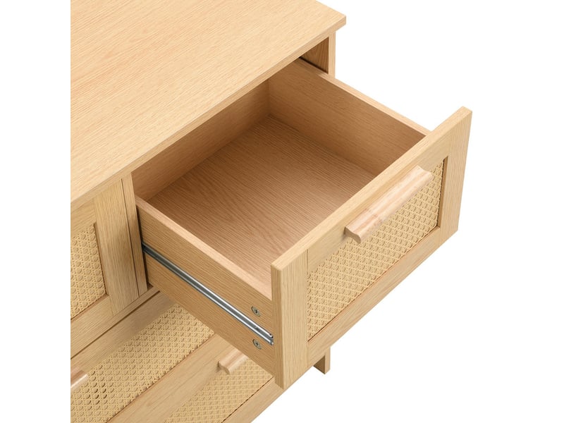  Commode à 4 tiroirs en rotin, finition premium, poignées en bois massif, convient à la chambre, l80 x h80 x p38 cm, couleur naturel  - Conforama E