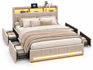 Lit avec rangement 160x200 cm YELENARO coloris beige