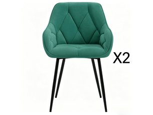 Lot de 2 chaises de salle à manger en velours turquoise avec accoudoirs et structure métallique