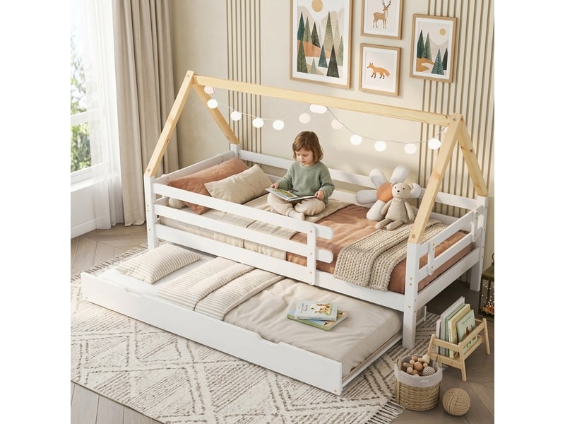  Lit en bois blanc et naturel 90x200 cm  - Conforama B