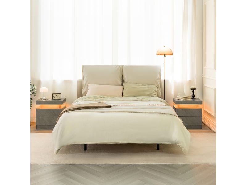  Table de chevet modenvie avec éclairage led, 2 tiroirs, niche ouverte, bois d’ingénierie, gris foncé, 50 x 53 x 36 cm  - Conforama D