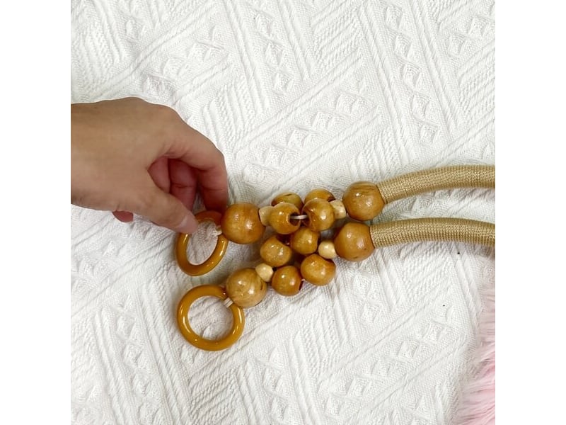  Paire de perles en bois avec corde couleur bois naturel, décoration artisanale  - Conforama C