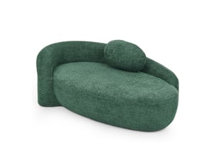 Canapé droit fixe 1 place en tissu bouclette vert, design arrondi avec coussin, idéal pour petit espace
