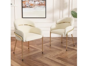 Lot de 2 chaise de salle à manger, en velours beige, pieds en métal, style léger luxe, avec dossier enveloppant