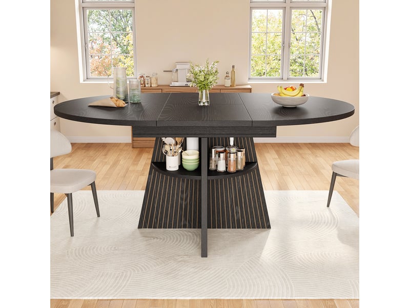  Table de repas extensible 110-150 x 110 cm avec rangement ouvert noire  - Conforama E