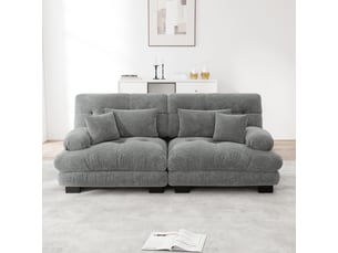 Canapé d'angle modulable - forme l - coussins lombaires - tissu chenille - structure en bois massif - mobilier de salon - gris