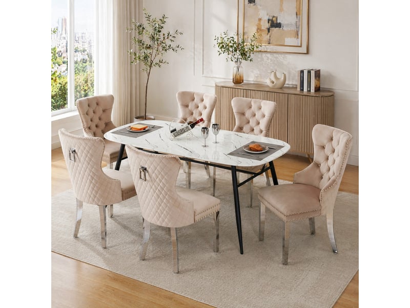 Lot de 6 chaises de salle à manger en velours avec pieds en métal - Conforama B