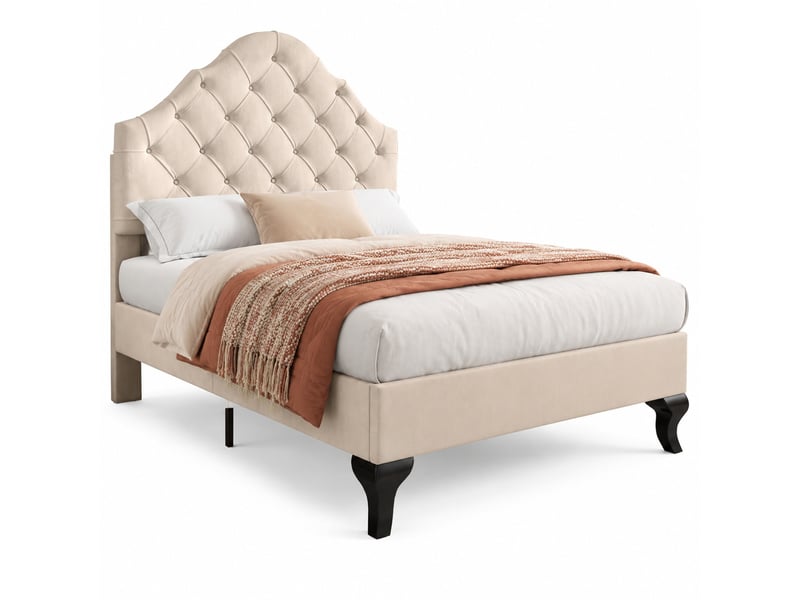  Lit simple 90x200 cm en velours beige avec tête de lit réglable  - Conforama A