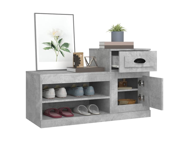  Meuble à chaussure, armoire à chaussures gris béton 100x42x60 cm bois d'ingénierie  - Conforama E