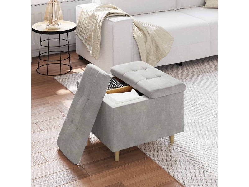  Ottoman, repose pied salon avec rangement gris clair 60x60x45 cm velours  - Conforama D