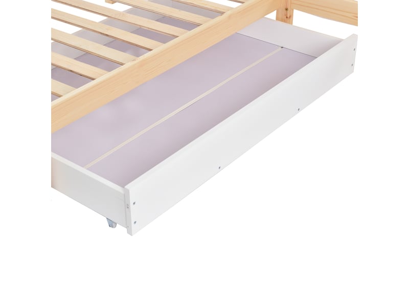Lit enfant simple 90x200 cm + 140x70 cm avec rangements, pin et mdf, naturel, sans matelas - Conforama R