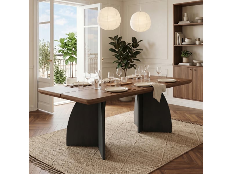  Table à manger 160×80 cm — 4–6 pers, plateau en noyer massif 4 cm, résistant à l'eau et rayures, salon &amp; salle à manger  - Conforama C
