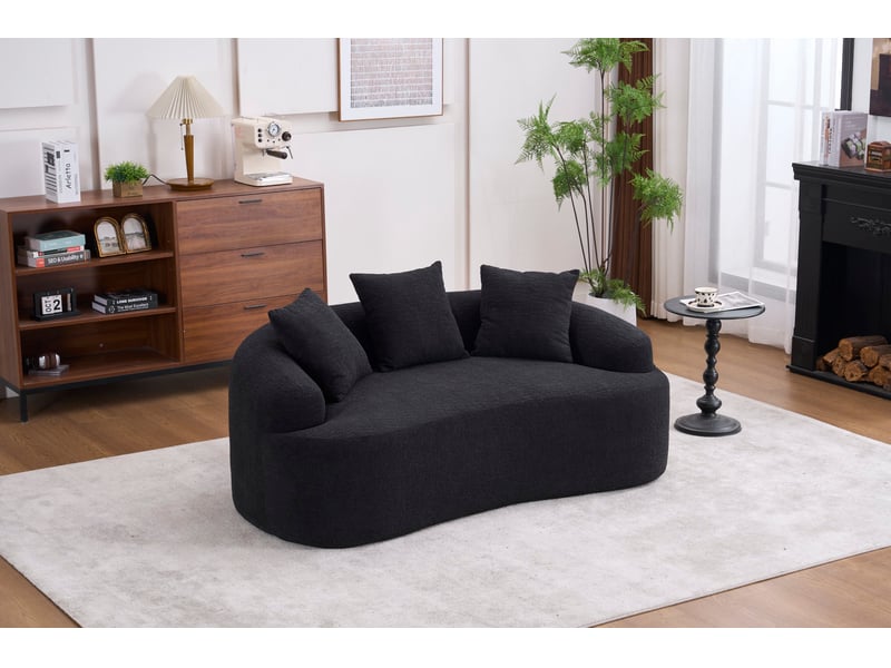Canapé 2 places incurvé en chenille avec 3 coussins noir homvra - Conforama D