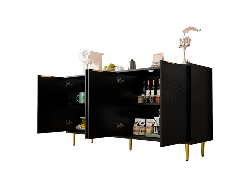  Buffet 4 portes noir 160 x 40 x 80 cm avec poignées dorées  - Conforama A