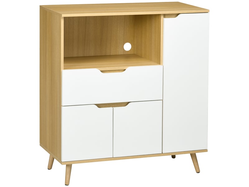 Meuble de rangement cuisine pour micro-ondes, 1 tiroir, 2 placards une étagère, bois et blanc, 90 x 40 x 98,5 cm - Conforama B