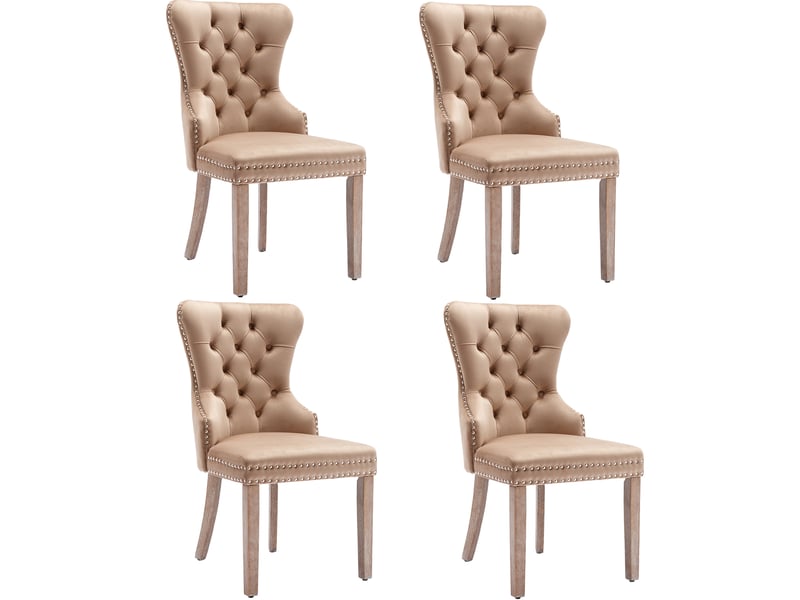  Chaise salle a manger rembourrée velours pieds réglables bois massif lot 4 clair homvra  - Conforama A