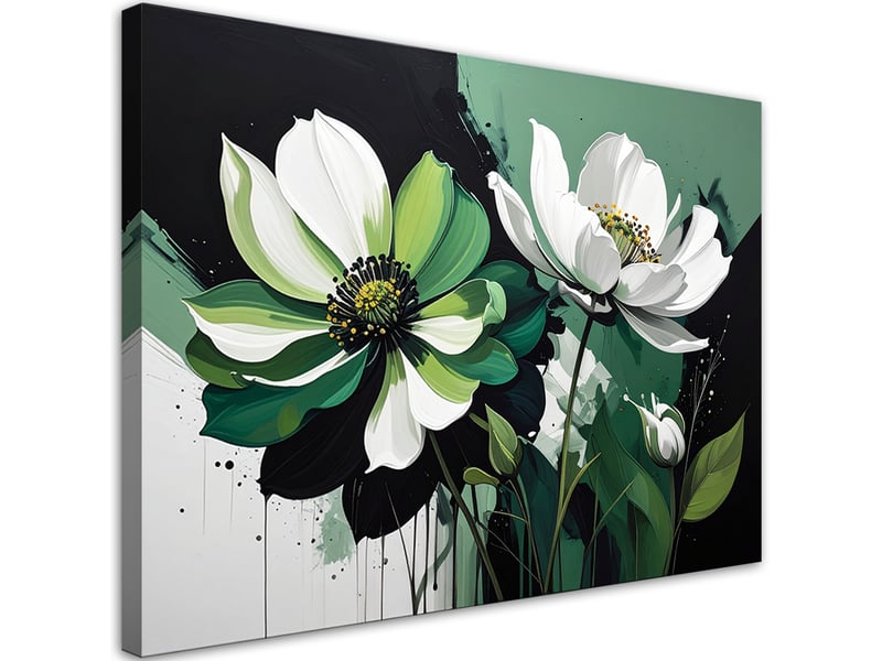 Tableaux, magnolias blancs sur fond vert dans une composition décorative 100x70 1328140308 - Conforama A