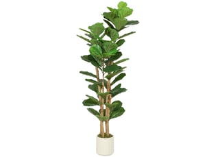 Figuier artificiel vert en peva et bois avec pot en pp et ciment, 50 x 50 x 150 cm