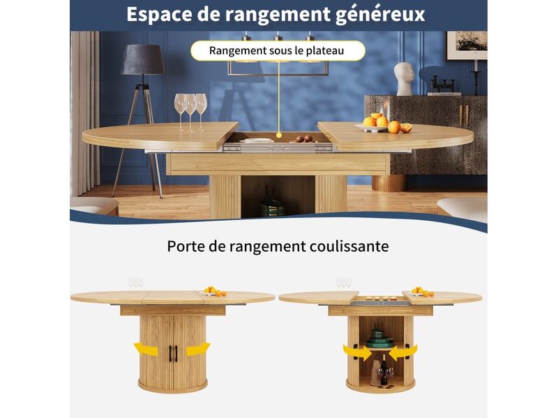  Table à manger extensible ronde en mdf – décor bois naturel – ø 118 à 158 cm, 6 personnes  - Conforama E
