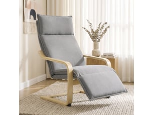 Fauteuil salon, fauteuil d'appoint rembourré en lin avec repose-pieds, assise large, bascule douce, dossier haut, gris