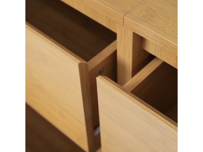  Commode à 6 tiroirs, 75×160×40 cm, design romain avec colonnes et étagères en bambou, pieds réglables en hauteur  - Conforama E