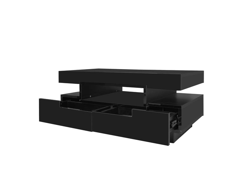  Table basse brillante avec bande lumineuse led et 4 tiroirs noir table basse noir - Conforama E