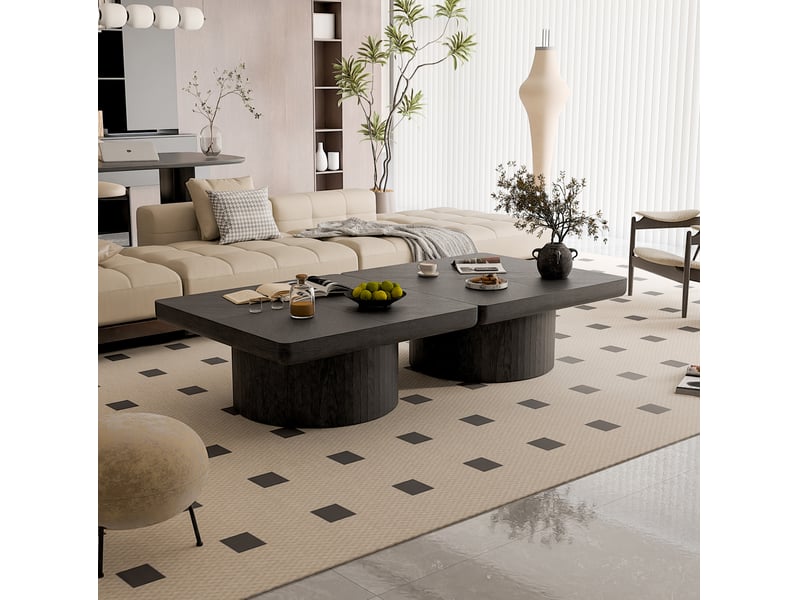  Table basse carrée 78x78x38 cm plateau 8 cm bois et mdf noir  - Conforama C