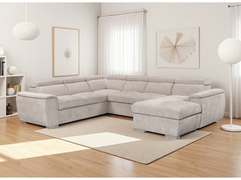 Canapé panoramique convertible avec coffre en velours chiné beige gaelle - angle droit KF6996-2A2M-VELCH-BEI - Conforama B