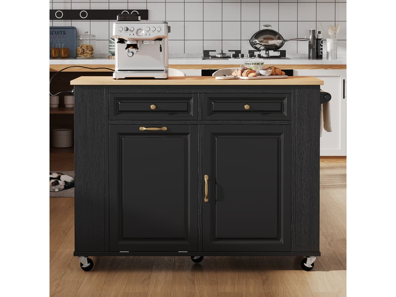  Îlot de cuisine mobile extensible 120x40-70x92 cm mdf noir et naturel  - Conforama B