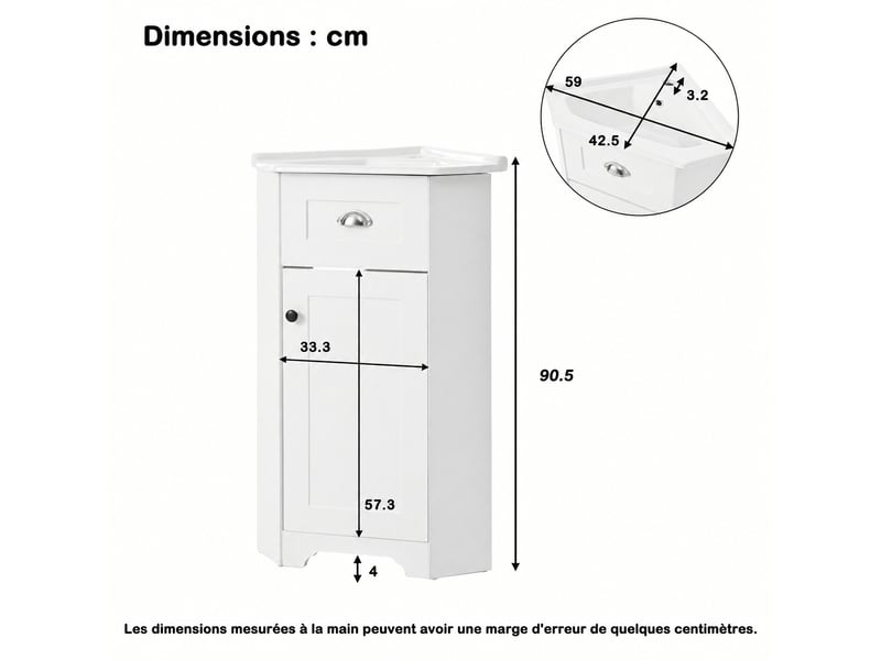  Meuble vasque blanc compact pour petite salle de bains avec vasque en céramique  - Conforama C
