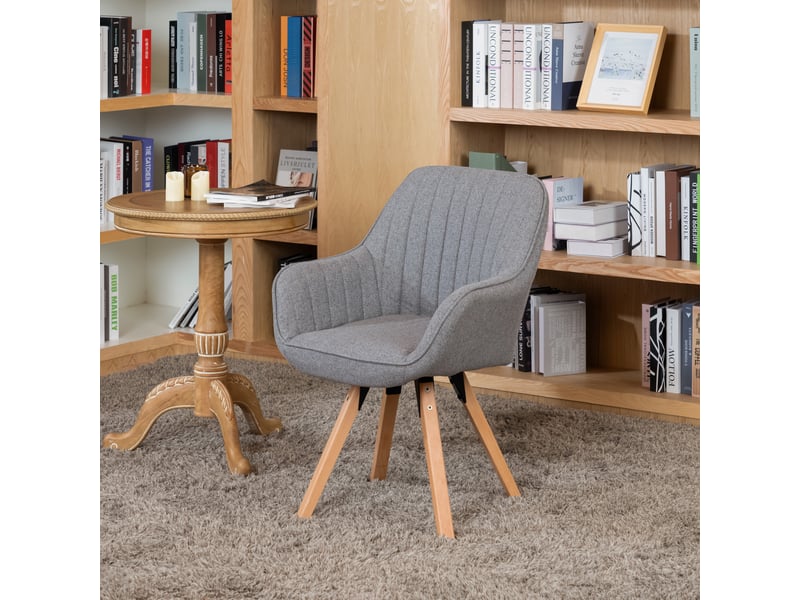 Lot de 6 chaise salle à manger scandinave fauteuil coiffeuse siège pivotant avec accoudoirs rembourré en tissu pieds en bois massif, gris - Conforama W