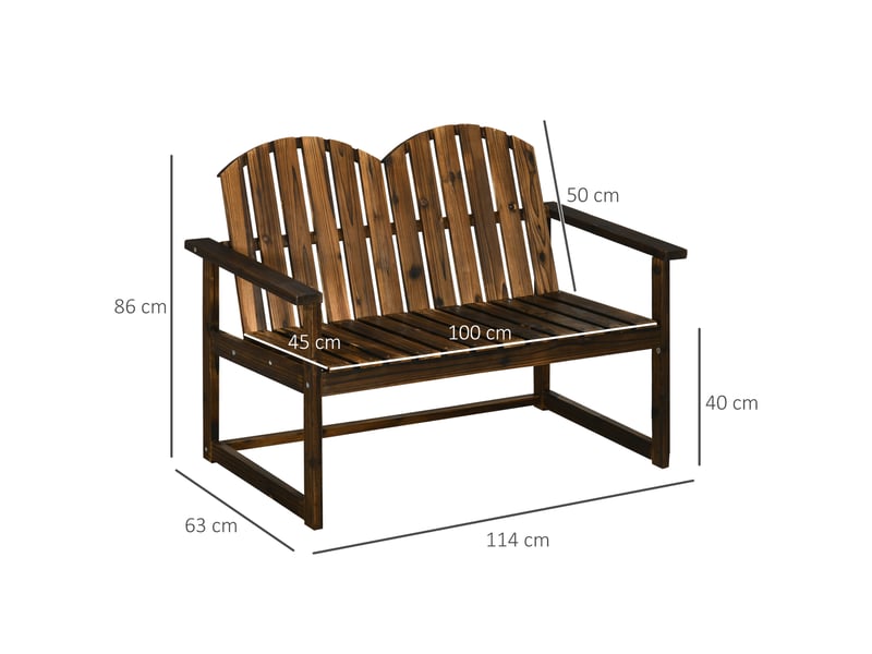  Banc de jardin pour 2 personnes, style rustique, bois de sapin, 114 x 63 x 86 cm  - Conforama E