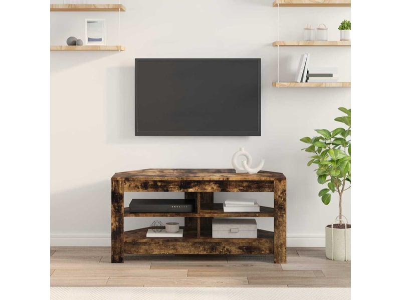  Meuble tv d'angle moderne 102x41x50 cm chêne fumé bois d'ingénierie  - Conforama D