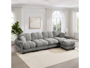Canapé d'angle droit fixe <strong>OKMYHOME</strong> <strong></strong> 4 places Tissu Gris clair